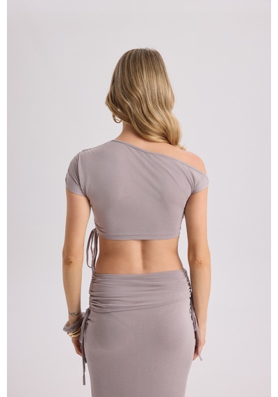 Mai Collection Mai Studios Co. Ivan Büzgülü Lila Crop Etek Takım Lila