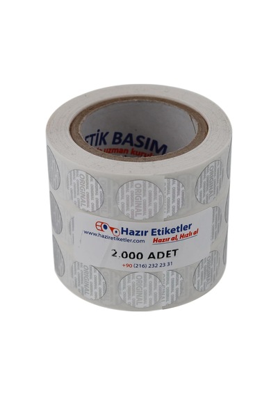 Original Etiketi Pp Metalize Hologramlı 15mm Çapında 2000 Adet Yan Yana 3 Lü 1