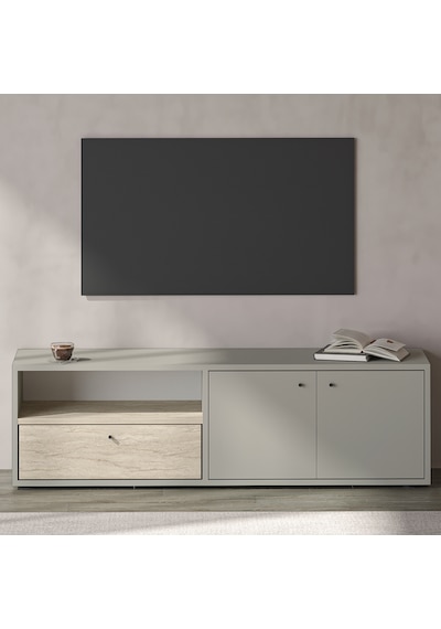 Pao Kapaklı Minimal TV Sehpası – 136 cm, Gri/Traverten