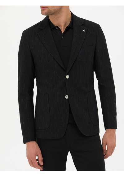 Cacharel Siyah Slim Fit Yün Keten Karışımlı Ceket Cacharel Siyah Slim Fit Yün Keten Karışımlı Ceket