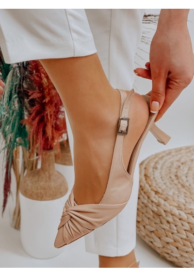 Ervanın Butiği Bej Saten Bow Fiyonk Detay Kadın Stiletto-3668