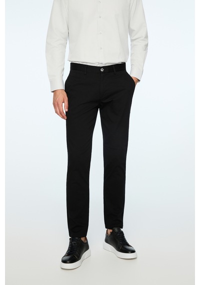 Morven Erkek Siyah Pamuk Trend Düz Slim Fit Chino Pantolon 26ys003007001 Siyah