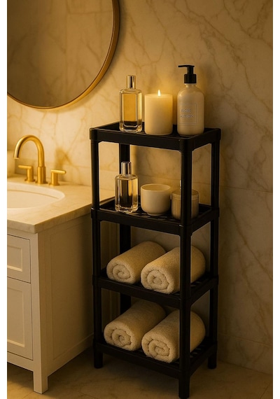 Sas Haus Flex Elite Pro 4 Katlı Siyah Çok Amaçlı Raf Ünitesi Banyo Ve Mutfak Düzenleyici Raf & Organizer Siyah Diğer