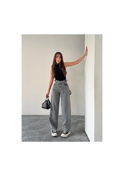 Blue Marlın Yan Kemer Kar Siyah Tokalı Kargo Cep Detaylı Baggy Jeans Kar Siyah