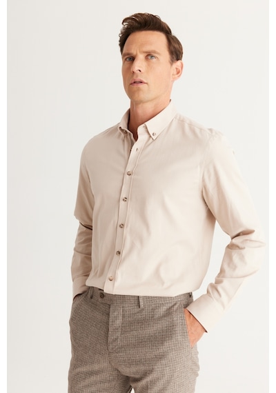 AC&Co / Altınyıldız Classics Erkek Bej Slim Fit Dar Kesim Düğmeli Yaka Pamuklu Gabardin Gömlek Bej AC&Co / Altınyıldız Classics Erkek Bej Slim Fit Dar Kesim Düğmeli Yaka Pamuklu Gabardin Gömlek Bej