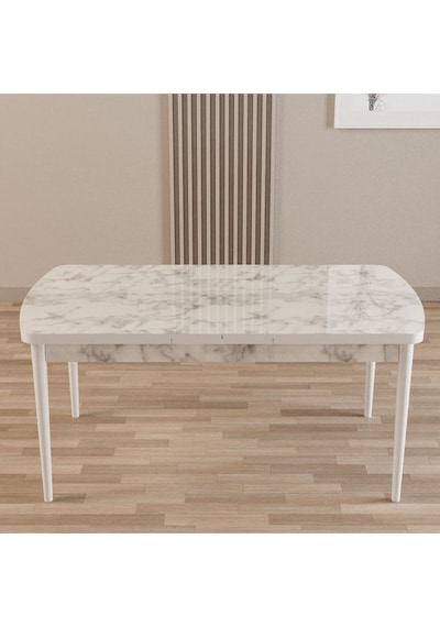 Merona Beyaz Mermer 80x132 Mdf Ahşap Ayaklı Açılır Mutfak Masası, Yemek Masası, Salon Masası Beyaz Mermer Merona Beyaz Mermer 80x132 Mdf Ahşap Ayaklı Açılır Mutfak Masası, Yemek Masası, Salon Masası Beyaz Mermer