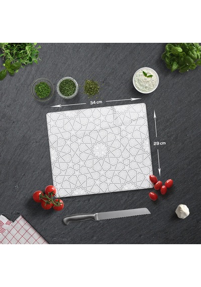 Selçuklu Motifi Desenli Cam Kesme Tahtası 29cm X 34cm