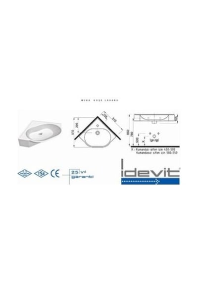 Idevit Myra Köse Lavabo 51CM Dolapuyumlu Sifonsuz