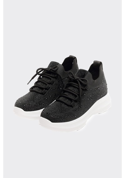 Derinet Comfort Taban Taşlı Kadın Sneaker Siyah Siyah