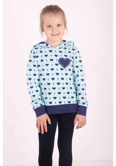 Toontoy Kız Çocuk Komple Kalp Desenli Sweatshirt Su Yeşil