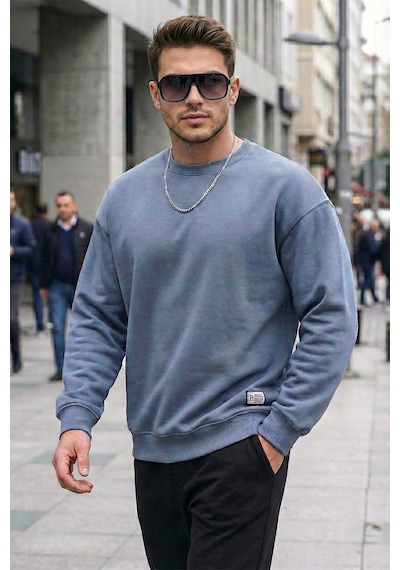 Buratti Regular Fit Bisiklet Yaka Pamuklu Içi Tüylü Yumuşak Şardonlu Erkek Sweat 5905255 Koyu Gri