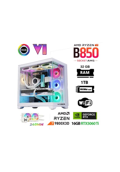 Xaser Lexus X860 R7-9800X3D 32 GB 1 TB SSD 16 GB RTX5060Ti Masaüstü Oyuncu Bilgisayarı