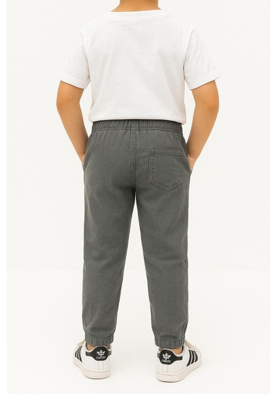Freemen Erkek Çocuk Jogger Pantolon Keten Görünümlü Cepli Günlük Rahat Fit Gri