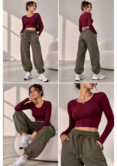 Bbbutikbasic Kadın İçi Polar Şardonlu 3 İplik Kalın Jogger Eşofman Altı My3535 Haki
