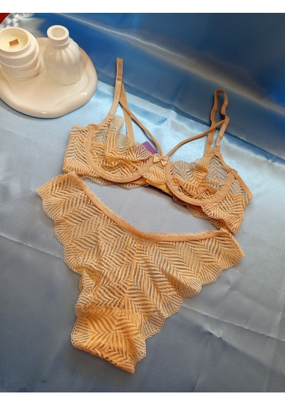 Csaymoda Dantelli Taşlı Brode Sütyen Takımı Somor Ten