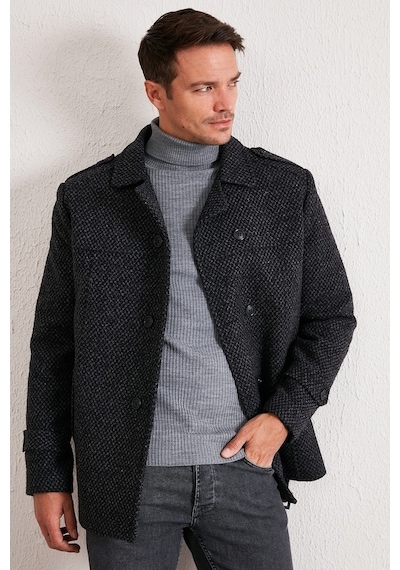 Buratti Slim Fit Cepli Pamuklu Kaşe Erkek Kaban 5841015 Antrasit Noktalı