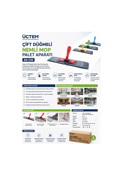 Üçtem Çift Düğmeli Nemli Mop Palet Aparatı 50 Cm
