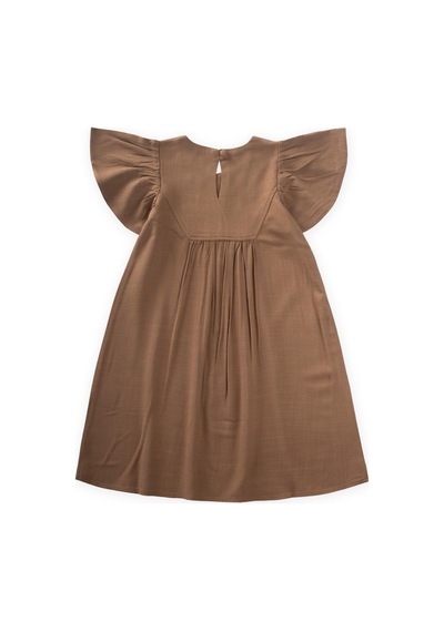 Cigit Robası Nakışlı Keten Elbise 2-7 Yaş Caramel Caramel