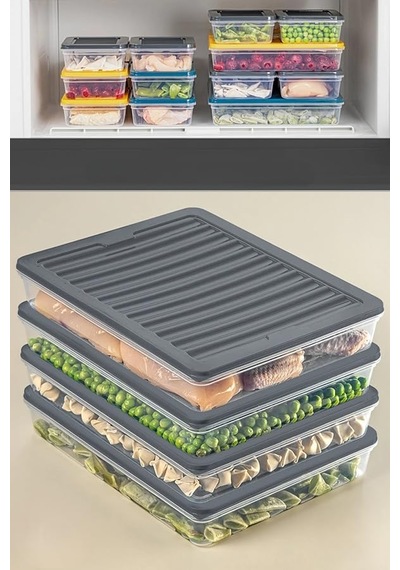 4 Adet Buzdolabı Organizeri, Buzdolabı İçin Çok Amaçlı Saklama Kabı, Fresh Box, Şeffaf Ve Ayarl Asorti