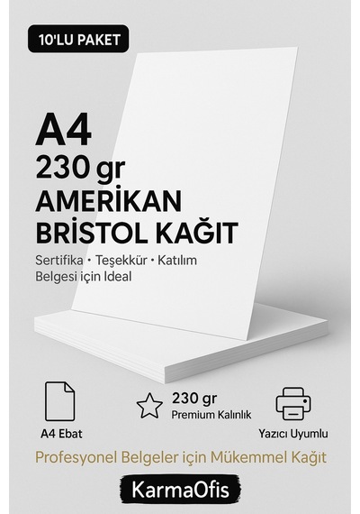 A4 230 Gr Amerikan Bristol Sertifika Kağıdı 10 Lu Kalın Belge Ve Sertifika Kağıdı