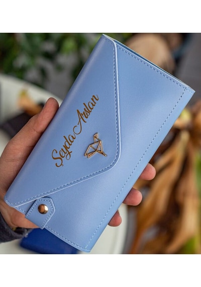 Bk Gift Kişiye Özel İsimli Telefon Ve Bozuk Para Bölmeli Zarf Model Bebe Mavisi Kadın Cüzdanı, Sevgiliye Hediye, Anneye Hediye Renkli Çok Renkli