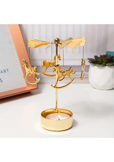 Twirl Candle Dekoratif Dönen Mumluk, Metal, Gold, 10 X 10 Cm, Atlı Karınca Temalı 000 Açık Krem