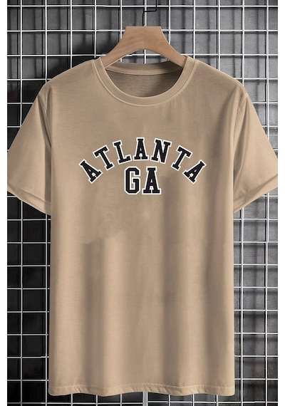 Unisex Atlanta Baskılı Tasarım T-shirt Bej