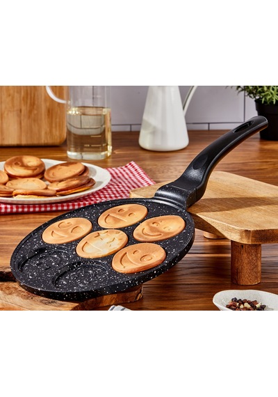 Emoji Krep Tavası - 26 Cm-döküm Granit-ahsap Saplı Siyah