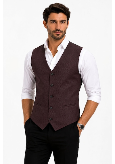 Mentor Regalo Erkek Yelek V Yaka Bordo Puanlı 50304