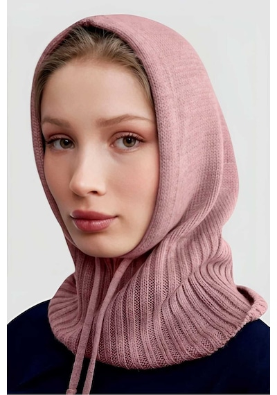 Uniquetrenders Balaclava Fitilli Triko Örgü Bere Başlık Pudra