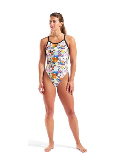 Arena W Collage Swimsuit X-criss Cross Back White Kadın Mayosu Çok Renkli