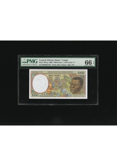 2 Adet Congo Central African States 1000 Francs Frank Seri Takipli P 102cg Pmg 66 Epq Gem Unc Çil