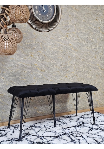 Zafir Metal Siyah Tel Ayaklı 100 Cm Puf Bench - Puf - Bench - Oturak - Mutfak Oturağı - Antre Oturağı Siyah