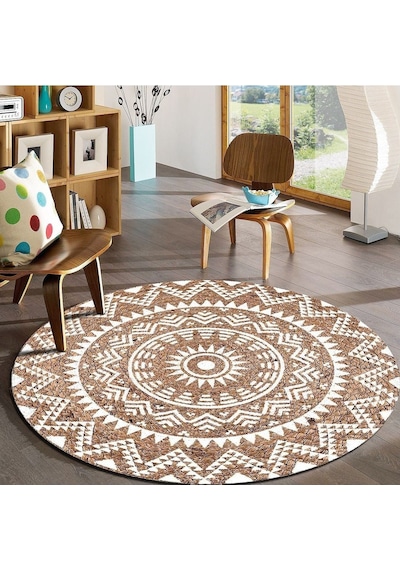 Jüt Yuvarlak Hasır Halı Yolluk Salon Oda Mutfak Halısı Ks-1055