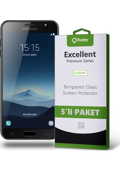 Samsung Galaxy C8 ile Uyumlu Kırılmaz Temperli Ekran Koruyucu Cam Ekonomik 5'li Paket