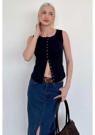 Lacivert Bisiklet Yaka Düğmeli Kadın Bluz Mg2638 Lacivert