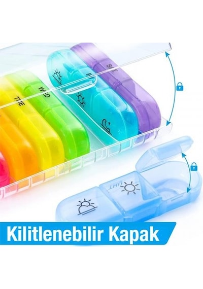 Polham 7 Günlük 21 Gözlü Haftalık İlaç, Hap Saklama Kutusu, Kitlenir Kapaklı, Bpa İçermez Saklama Kutusu