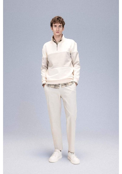 DeFacto Comfort Regular Fit Rahat Kalıp Dik Yaka Fermuarlı Çizgili Kalın Sweatshirt D2401AX24AUER42