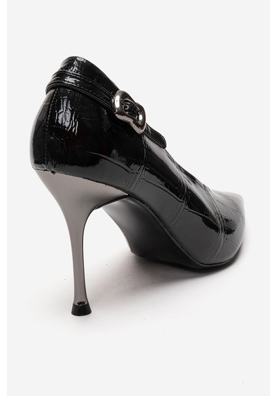 Luvishoes Polly Siyah Rugan Baskılı Kadın Topuklu Ayakkabı