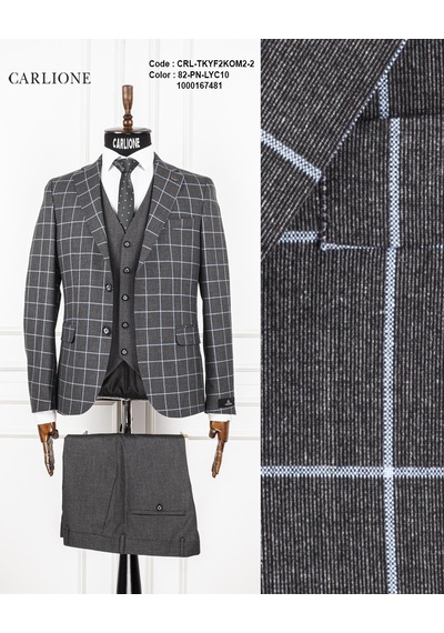 Fabio Cassel Slim Fit Mono Yaka Çift Yırtmaçlı Astarlı Takım Elbise Yelekli Gri