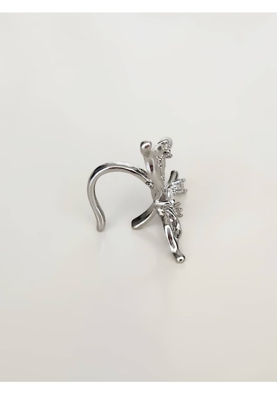 Kelebek Model Sıkıştırmalı Kıkırdak Gümüş Renk Sol Kulak Küpe Silver