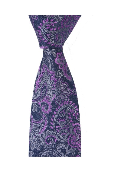 Esgue Dar Kesim Mor -gri Şal Desen Slim 6 Cm. Hand Made Kravat