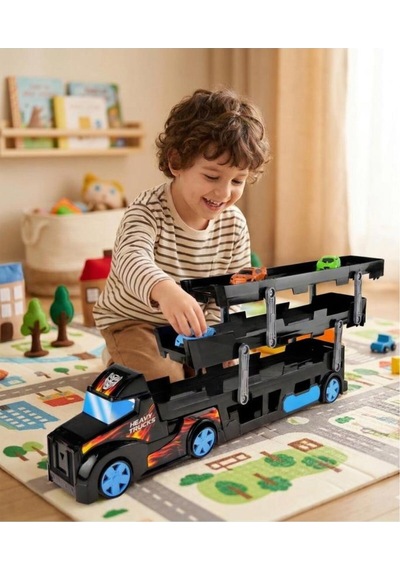 3 Katlı 3 Araçlı Transporter Oyun Seti- Siyah