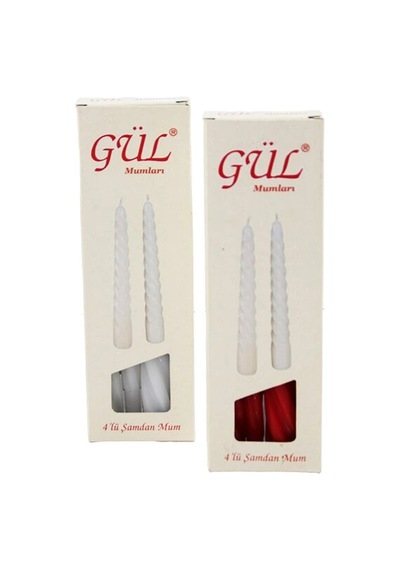 4pcs Şamdan - Burgulu Mum Beyaz - Renkli 17cm 5047 Açık Bej