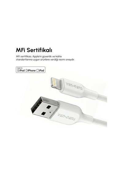 Ven-dens Vd-dc20l Premium Lightning Şarj Kablosu, 2.4a Hızlı Şarj
