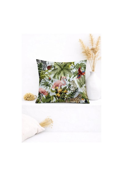 Tropik Bahar Karnavalı Dekoratif Kırlent Kılıfı 45x45 Cm Beyaz