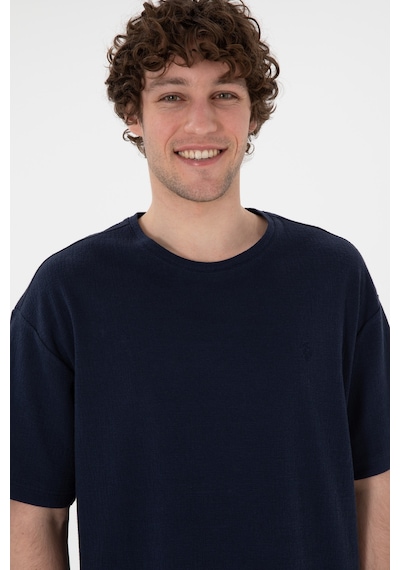 U.S. Polo Assn. Erkek Comfort Fit Bisiklet Yaka Lacivert Jakarlı İnterlok  Tişört 50308448-VR033