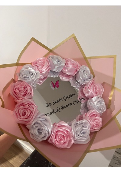 Pembe Aynalı Gül Buketi Çiçek Açık Pembe