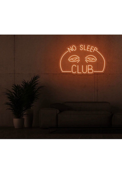 No Sleep Club Yazılı Ve Şekilli Neon Tabela Turuncu