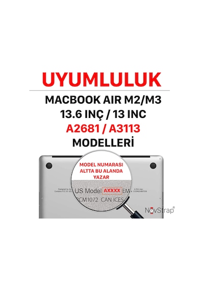 Novstrap Apple Macbook Air M2 M3 13.6 İnç A2681 A3113 Uyumlu Kılıf Kapak Parlak Simli Kılıf Glitter Şeffaf